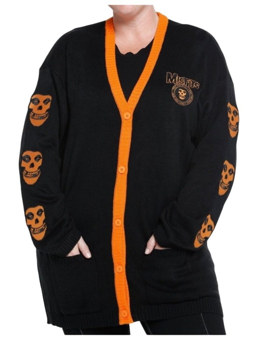 Misfits Fiend Skull Cardigan Women’s M Black-Orange Embroidered Fiend Skulls